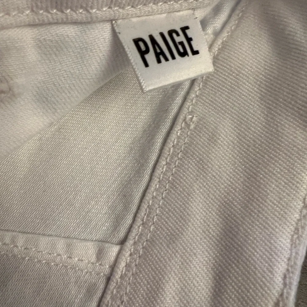 PAIGE Women's Crisp White Utility Jean Shorts - Picture 8 of 9